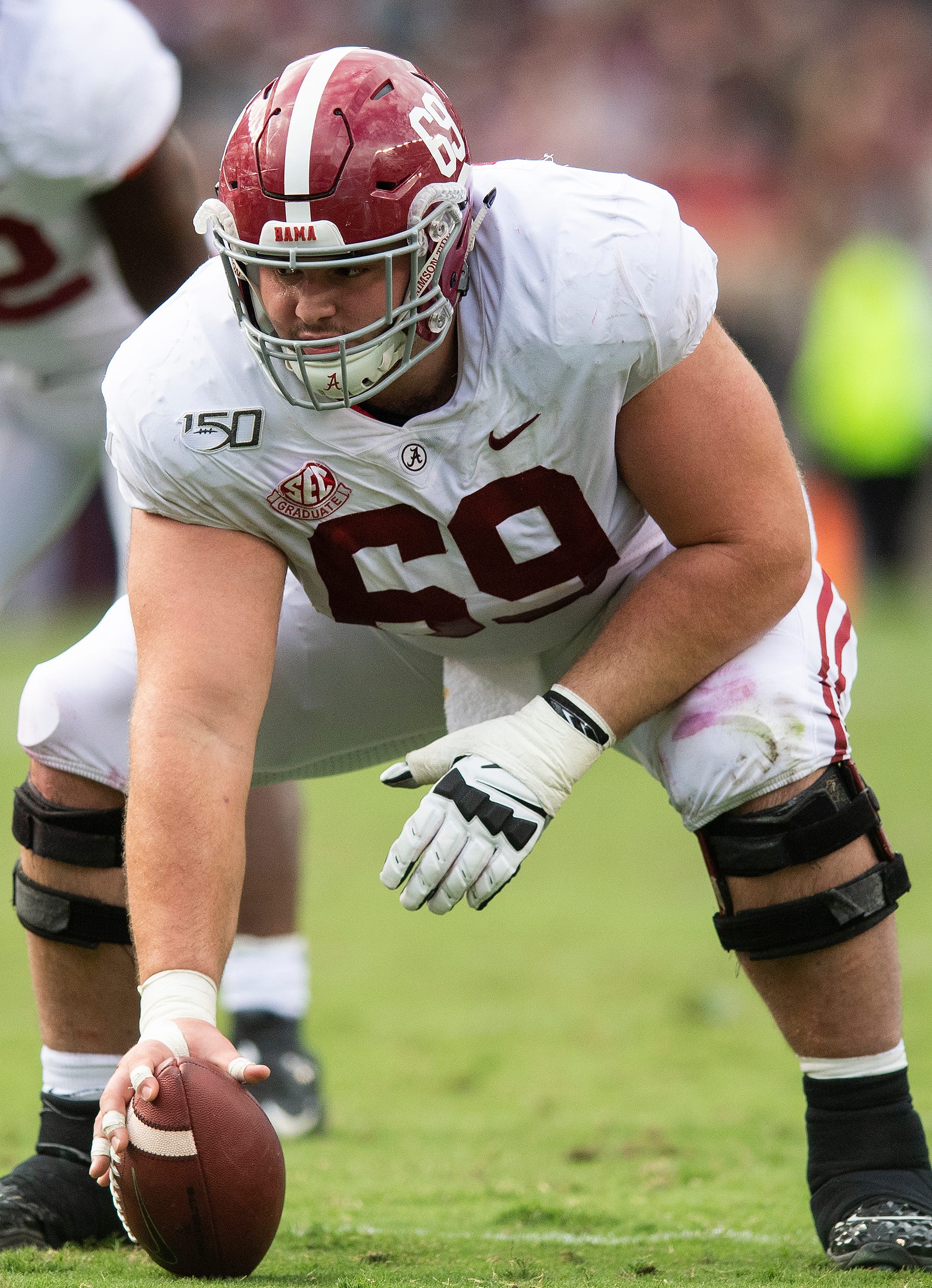 Alabama center Landon Dickerson (69) against Texas A&M at Kyle Field in College Station, Texas on Saturday October 12, 2019.